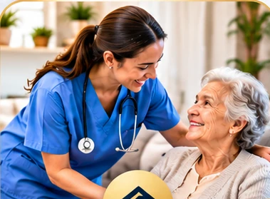 Home healthcare professional assisting an older adult