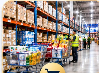 Wholesale warehouse stocked with inventory and products